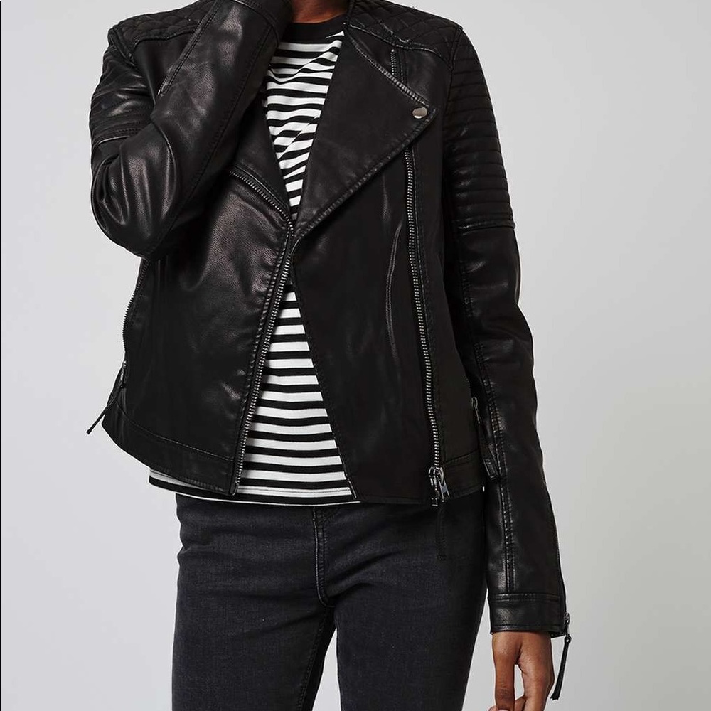 TOPSHOP Quilted Moto Biker Leather Jacket